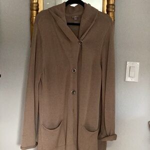 J Jill cardigan sweater tan with pewter buttons slouchy patch pockets XL